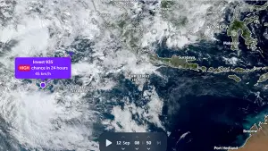 Bibit Siklon Tropis terpantau di wilayah Samudera Hindia barat Bengkulu. (Sumber : zoom.earth).