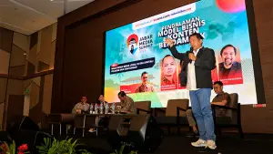 CEO Suara.com, Suwarjono, dalam acara Jabar Media Summit 2025 digelar di Pasteur Conventions Center, Holiday Inn Hotel, Kota Bandung, Kamis (11/9/2025). (Sumber : Jabar Media Summit 2025).