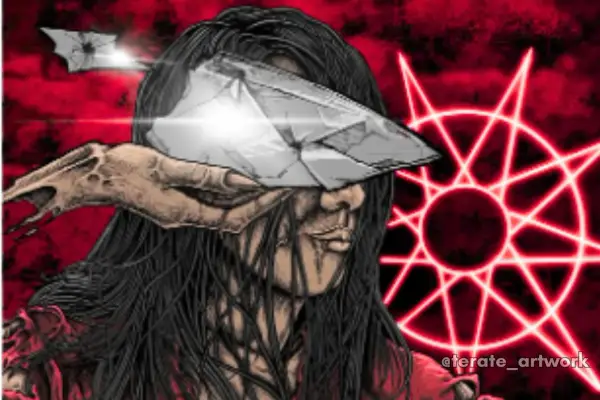 Karya ilustrator asal Senori, Tuban, Hilmi (@terate_artwork), resmi dipilih jadi desain merchandise untuk band metal legendaris dunia, Slipknot! (Sumber: Instagram)