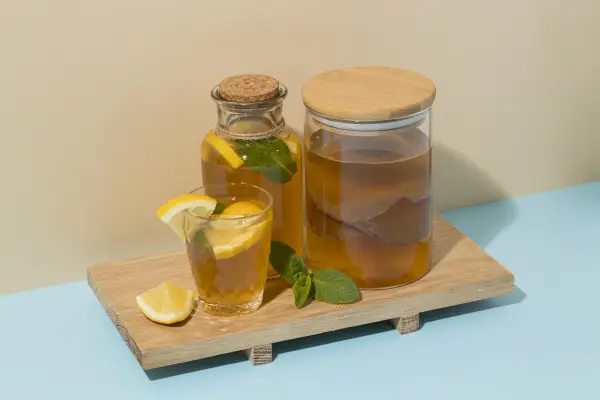 Ilustrasi teh Kombucha dengan perpaduan lemon (Sumber : Freepik)
