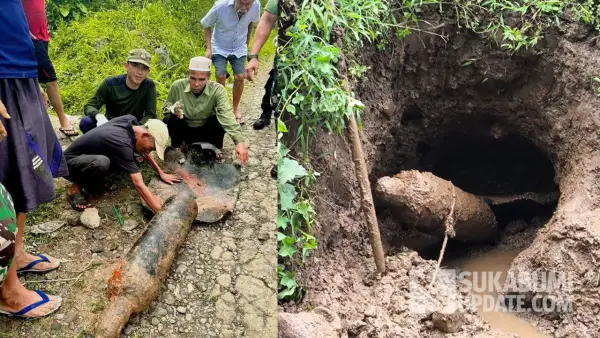 Penemuan benda mirim bom mortir di area pesawah warga di Desa Cijangkar, Kecamatan Nyalindung, Kabupaten Sukabumi. (Sumber: Dok: Warga)