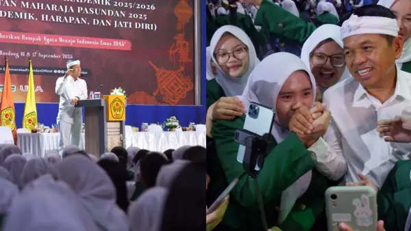Gubernur Jabar Dedi Mulyadi pada acara PKKMB Universitas Pasundan (Unpas) Tahun Akademik 2025/2026 di Sabuga ITB, Kota Bandung, Selasa (16/9/2025). (Sumber Foto: Biro Adpim Jabar)