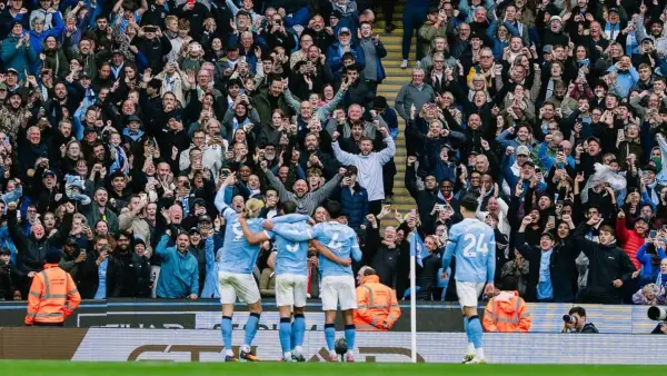 Para pemain Manchester City merayakan gol Erling Haaland ke gawang Manchester United di pekan lalu. (Sumber: instagram/@manchestercity)