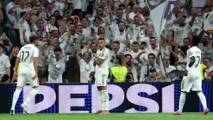 Kylian Mbappe melakukan selebrasi setelah mencetak gol ke gawang Marseille di pekan pertama Liga Champions. (Sumber: Web/uefa.com)