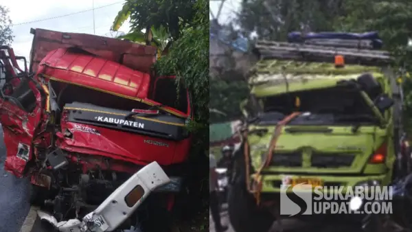 Dua truk tabrakan di jalan raya Pelabuhan II Cikembar Kabupaten Sukabumi (Sumber: dok warga)