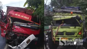 Dua truk tabrakan di jalan raya Pelabuhan II Cikembar Kabupaten Sukabumi (Sumber: dok warga)