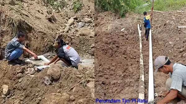 Petugas Perumdam TJM Sukabumi cabang Palabuhanratu saat memperbaiki Pipa PVC. (Sumber : Dok Perumdam TJM Sukabumi cabang Palabuhanratu).