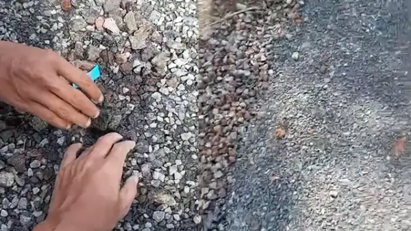 Screenshoot video warga yang tengah mengupas aspal jalan di Jampangtengah Sukabumi. (Sumber : Facaebook/@Anggi Angga Dede Lana).