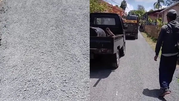Kondisi terbaru Aspal Jalan di Desa Bojongjengkol, Kecamatan Jampangtengah, Kabupaten Sukabumi, yang viral. (Sumber : Istimewa.).