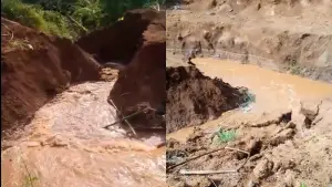 Irigasi jebol di Blok Cihurang Kecamatan Waluran Kabupaten Sukabumi | Foto : Dok. Warga