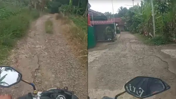 Jalan rusak di Kampung Pasirjeungjing, Desa Babakan Panjang, Nagrak, Sukabumi | Foto : Dok. Warga