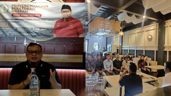 Anggota DPRD Jabar Muhammad Jaenudin saat sosialisasi Perda Nomor 2 Tahun 2025 di Cisaat, Kabupaten Sukabumi | Foto : Tim ADC