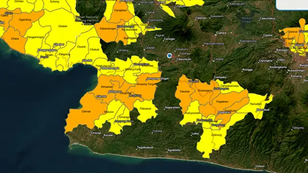 Sejumlah wilayah di Sukabumi dan Jawa Barat diperkirakan diguyur hujan dengan intensitas sedang hingga lebat. (Sumber : BMKG).