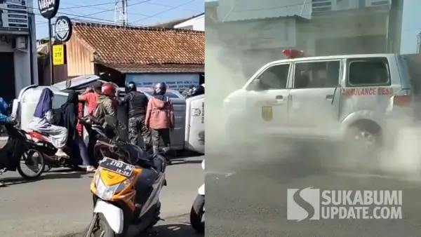 tangkapan layar video amatir warga ambulans desa yang terguling di Jalan Cibolang Cisaat Sukabumi. Rabu (1/10/2025). (Sumber: Tangkapan Layar warga)