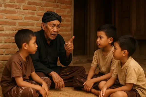 Ilustrasi orang tua sedang memberikan petuah pada anak-anak (Sumber : Ai: chatgpt)