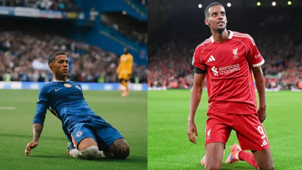 Pemain Chelsea, Enzo Fernandez (Kiri) dan Alexander Isak, pemain Liverpool (kanan) tengah melakukan selebrasi setelah mencetak gol (Sumber: Instagram/@chelseafc & @liverpoolfc)