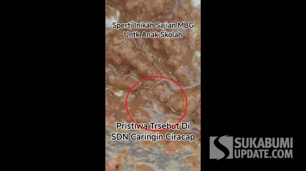 Tangkapan layar video viral yang menunjukkan adanya belatung hidup dalam menu MBG untuk Siswa SDN 3 Ciracap Sukabumi. (Sumber Foto: Istimewa)