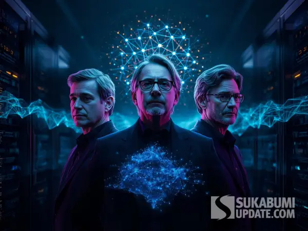 teknologi canggih dan integrasi cerdas ini bisa kita nikmati berkat kontribusi tak ternilai dari 3 ilmuwan jenius Yoshua Bengio, Geoffrey Hinton, dan Yann LeCun secara kolektif dijuluki Bapak Deep Learning (Ilustrasi: Canva)
