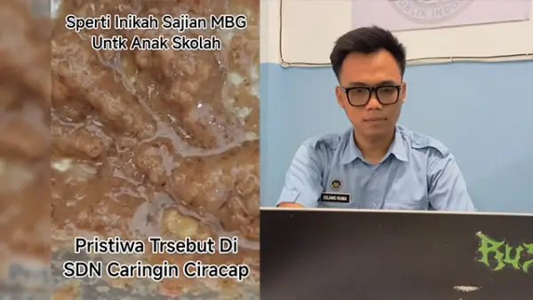 Screenshot  video viral adanya belatung hidup dalam menu MBG untuk Siswa SDN 3 Ciracap Sukabumi dan Kepala SPPG Purwasedar Kecamatan Ciracap (kanan). (Sumber : Istimewa/Ragil Gilang).