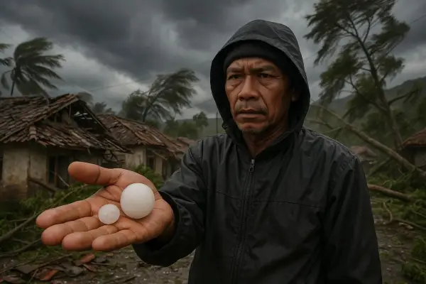 Fenomena hujan es dapat dijelaskan dari sudut pandang ilmu fisika atmosfer, khususnya mengenai pembentukan awan Cumulonimbus yang tinggi dan tebal. (Gambar Ilustrasi: ChatGPt)