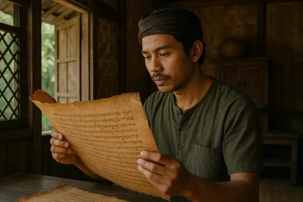 Rajah Sunda adalah mantra atau jampi berisi doa dan permohonan yang sarat makna spiritual dan budaya. Rajah ini dipakai untuk keselamatan, perlindungan, dan keberkahan dalam tradisi Sunda. (Prompting: SoraChatGpt)