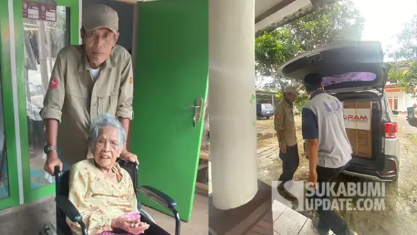 Mak Ucun Terima Kursi Roda, Bantuan Sosial dari Sukabumi Update Peduli dan PT RAM.