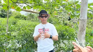 Indra Risandi dan suasana panen Edamame di Kebun Undrus Binangun, Kadudampit, Kabupaten Sukabumi (Sumber : SU/Turangga Anom).