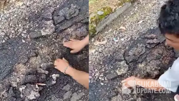 Kondisi aspal terkelupas di Jalan Sagaranteng-Pasirbandung. (Sumber: Video tangkapan layar warga)