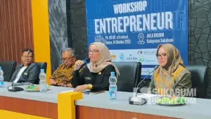 Kepala DKUKM Kabupaten Sukabumi, Sri Hastuty Harahap saat memberikan sambutan dalam Workshop Entrepreneur. (Sumber Foto: Istimewa)