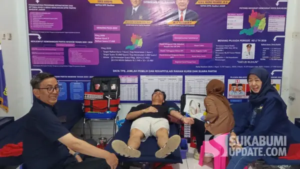 Pelaksanaan donor darah DPD Partai Nasdem Kota Sukabumi. Kamis (16/10/2025). (Sumber: Istimewa)