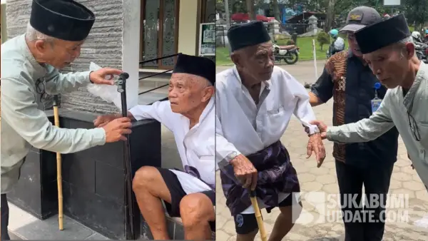 Ketua Yayasan Sukabumi Update Peduli Nuril Arifin saat penyerahan tongkat bantu jalan ke warga Desa Cibolangkaler, Kecamatan Cisaat, Kabupaten Sukabumi, Jumat (17/10/2025) | Foto : Dok. Yay. Sukabumi Update Peduli