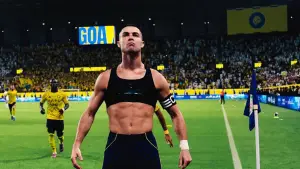 Selebrasi Cristiano Ronaldo setelah mencetak gol fantastis ke gawang Al-Fateh (Sumber: Instagram/@alnassr)