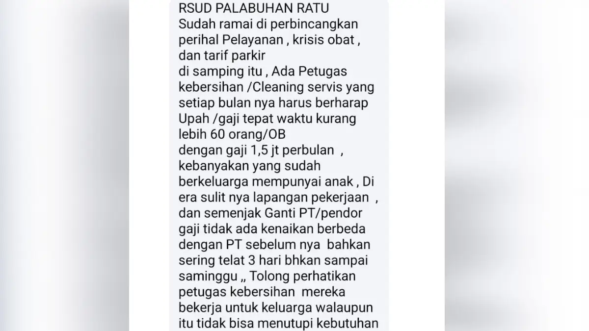 Pesan keluhan petugas kebersihan RSUD Palabuhanratu soal upah