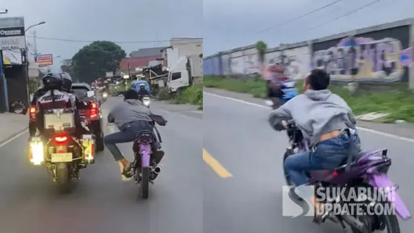 Pengendara motor ugal-ugalan di Jalan Raya Cicurug Sukabumi. (Sumber: Tangkapan layar video amatir warga)