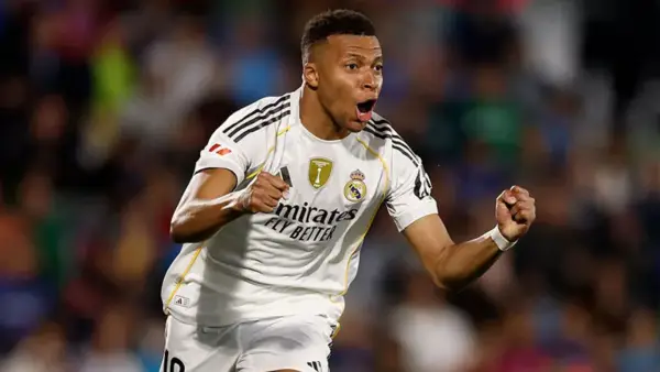 Kylian Mbappe melakukan selebrasi setelah mencetak gol ke gawang Getafe di La Liga pekan lalu. (Sumber: Web/realmadrid.com)