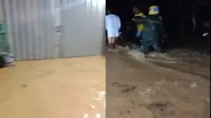 Banjir rendam pemukiman warga dan masjid di Jampangtengah, Kabupaten Sukabumi | Foto : Do. Warga