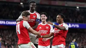 Para Pemain Arsenal tengah melakukan selebrasi atas gol yang dicetak Viktor Gyokeres ke gawang Atletico Madrid (Sumber: Instagram/@arsenal)