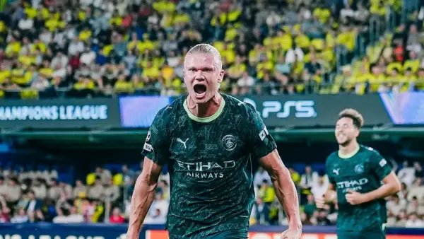 Erling Haaland melakukan selebrasi setelah mencetak gol ke gawang Villareal dinihari tadi di Liga Champions (Sumber: Instagram/@mancity)