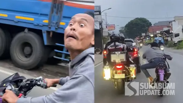 Pemotor viral yang ugal-ugalan di Jalan Cicurug Sukabumi. (Sumber: Tangkapan layar video amatir warga)
