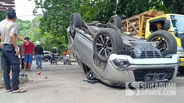 kondisi mobil Pajero yang terlibat kecelakaan beruntun di Palabuhanratu, Sukabumi. Kamis (23/10/2025). (Sumber: SU/Ilyas Supendi)