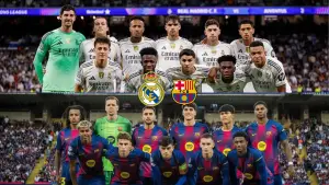 Real Madri dan Barcelona akan saling bentrok di pekan kesepuluh La Liga di Stadion Santiago Benabeu, Minggu malam nanti. (Sumber: Web/realmadrid.com & fcbarcelona.com)