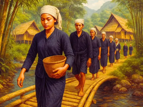 Ilustrasi Digital Image Masyarakat Sunda yang masih memegang teguh konsep spiritual Sunda Wiwitan (GenImage:Sora)