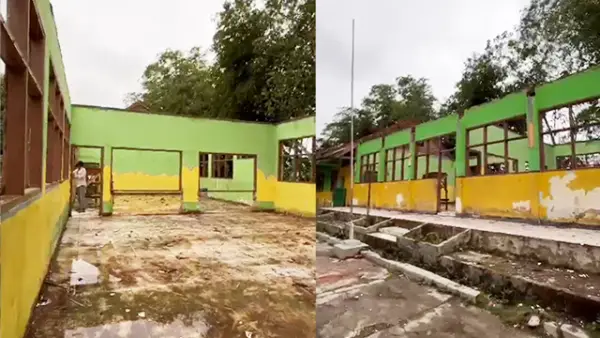 Kondisi ruang kelas SDN Gunung Batu di Kecamatan Kebonpedes, Kabupaten Sukabumi, yang sudah 33 tahun belum tersentuh perbaikan. (Sumber : Dian Herdiansyah/Tribun Jabar)