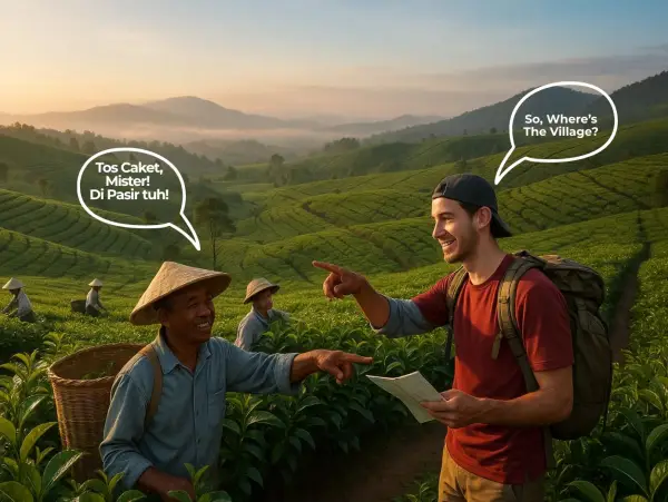 Mendengar kata caket dan sakedap, hati Anda berbunga-bunga. Semangat membuncah. Anda membayangkan lima menit berjalan santai, lalu Anda kena Prank (Ilustrasi:Sora)