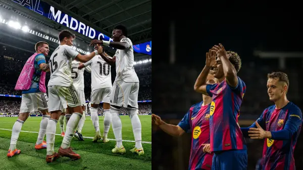 Real Madri dan Barcelona akan saling berhadapan di pekan kesepuluh La Liga di Stadion Santiago Benabeu, Minggu malam ini. (Sumber: Instagram/@realmadrid & @fcbarcelona)