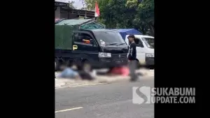Tangkapan layar video yang melihatkan pasutri asal Cilacap mengalami kecelakaan di Cibitung Sukabumi, Senin (27/10/2025). (Sumber Foto: Istimewa)