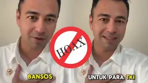 Video Raffi Ahmad soal bansos TKI ternyata hasil rekayasa AI! Jangan mudah percaya, cek faktanya dulu. (Sumber : Facebook).