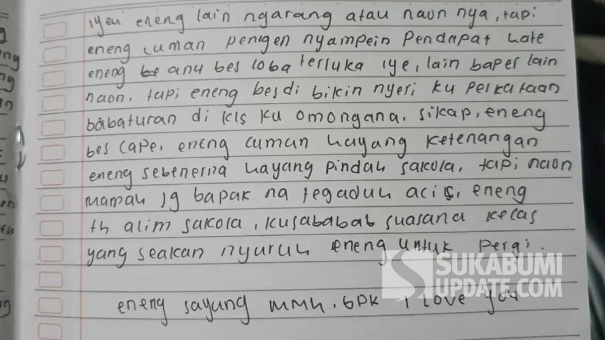 Isi Surat Terakhir Siswi MTs di Sukabumi Sebelum Meninggal, Ungkap Keinginan Pindah Sekolah