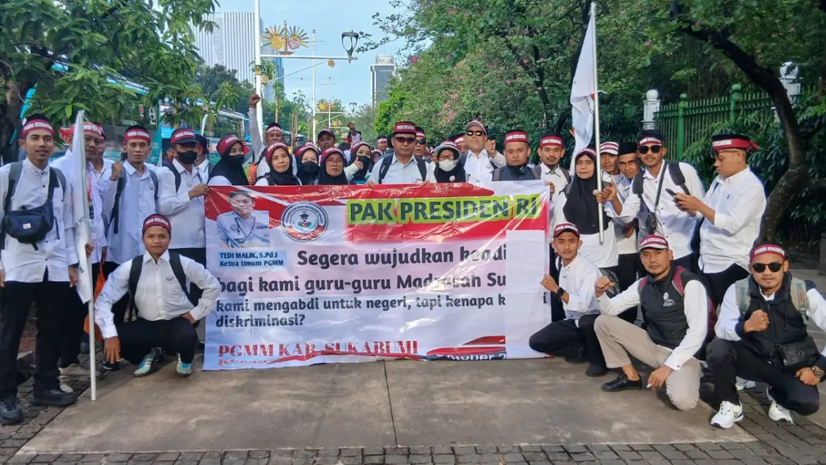 PGMM Sukabumi Kerahkan Massa, Ribuan Guru Madrasah Demo di Jakarta Tuntut Kesetaraan Hak P3K