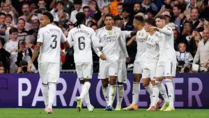 Pemain Real Madrid merayakan gol Jude Bellingham ke gawang Barcelona akhir pekan lalu (Sumber: web/realmadrid.com)